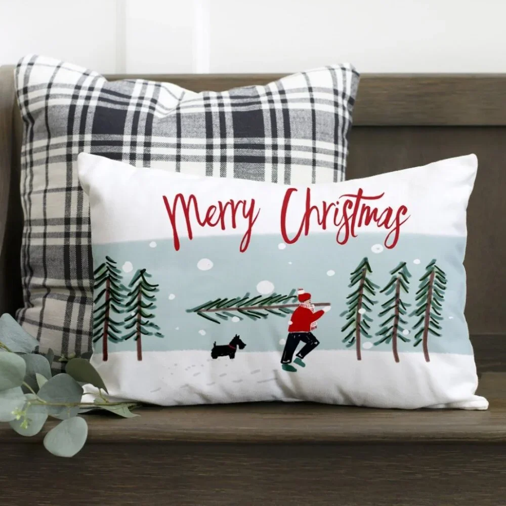 Christmas Pillow Cover. Merry Christmas cursive. 12